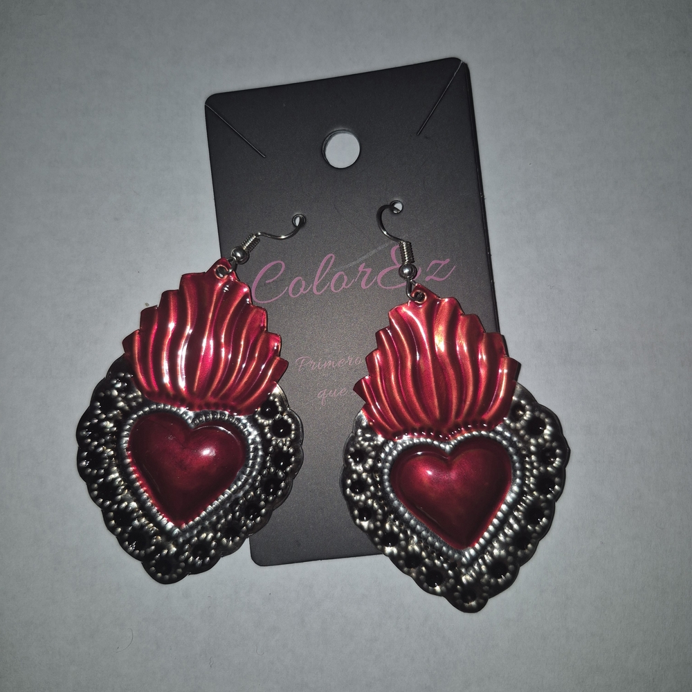 Red and Silver Heart Earrings